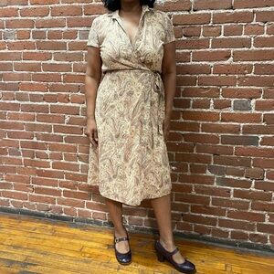 BANANA REPUBLIC Vintage Italy Fine Cotton Glowy Paisley Wrap Dress Retro Size 8